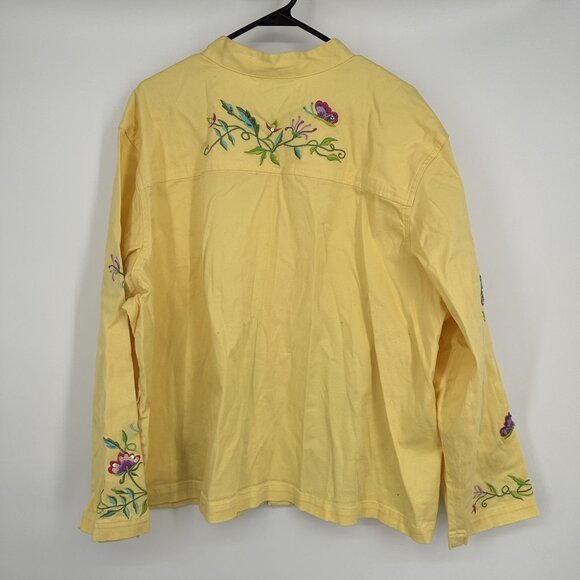 Quacker‎ Factory Yellow Zip Up Jacket Embroidered Butterfly Garden Size 3X - Picture 2 of 7